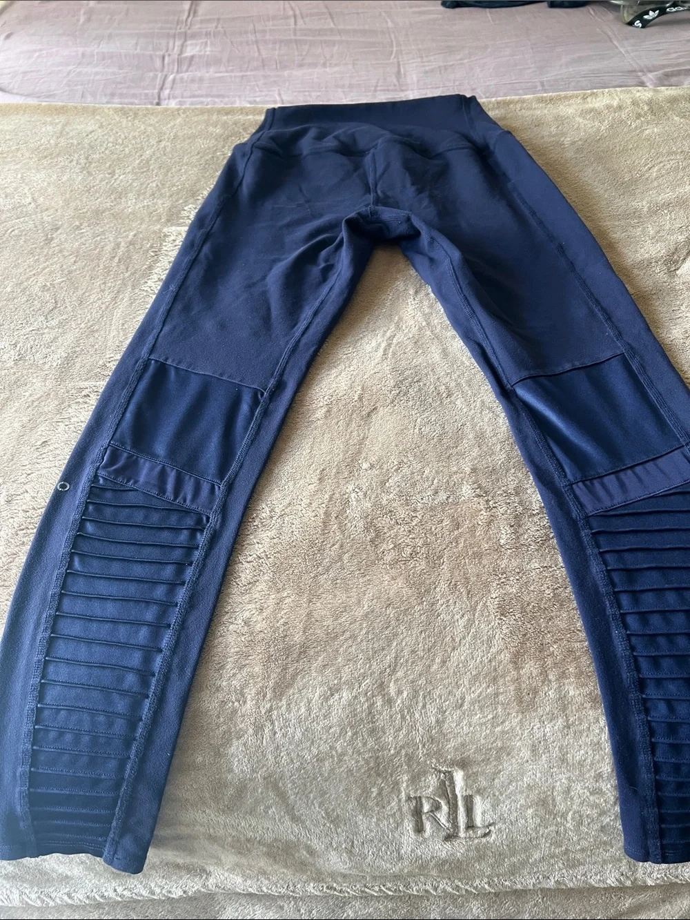 ALO Yoga Navy Ribbed Panel Performance Leggings